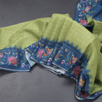 Raw Silk Parrot Green Zari Checked Saree And Thread Border