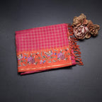 Raw Silk Reddish Pink Zari Checked Saree And Thread Border