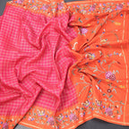 Raw Silk Reddish Pink Zari Checked Saree And Thread Border