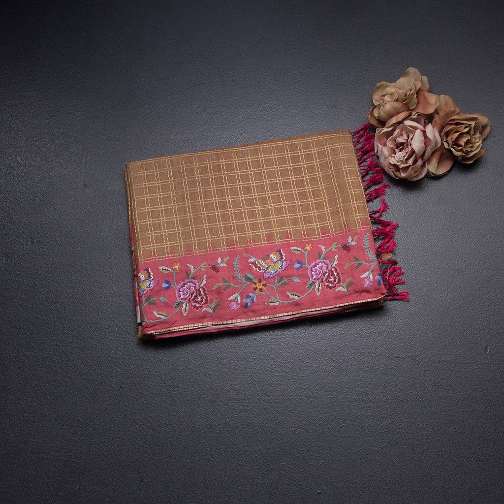 Raw Silk Golden Yellow Zari Checked Saree And Thread Border