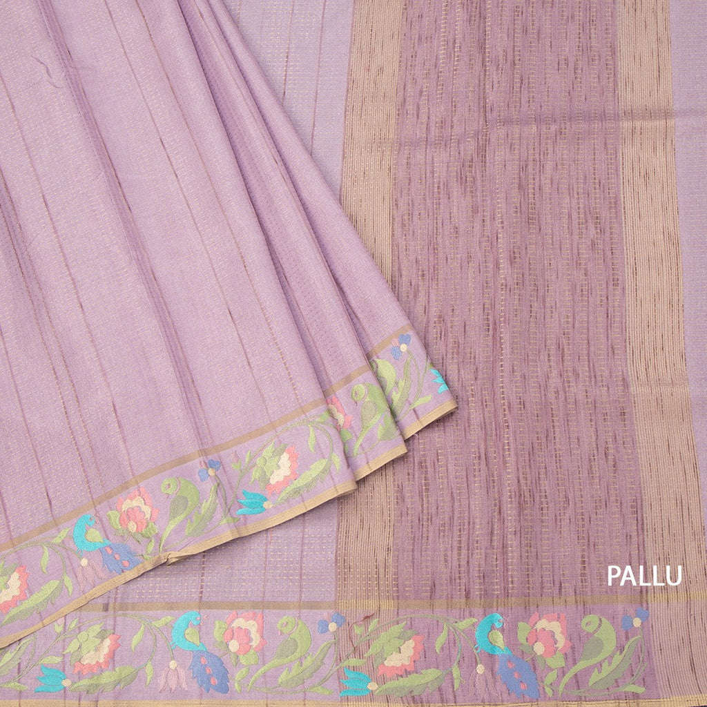 Raw Silk Lilac Purple Zari Stripes Saree And Thread Border 02