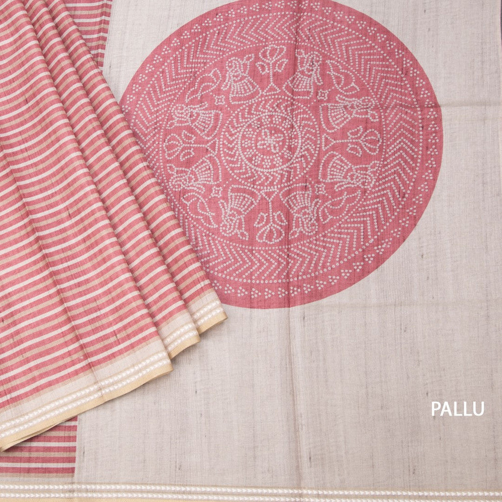 Semi Raw Silk Multi Colour Printed Striped Saree