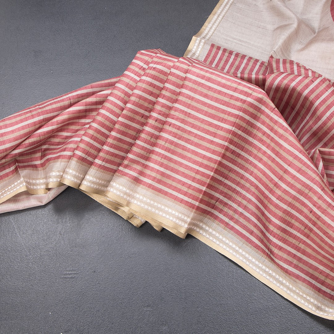 Semi Raw Silk Multi Colour Printed Striped Saree