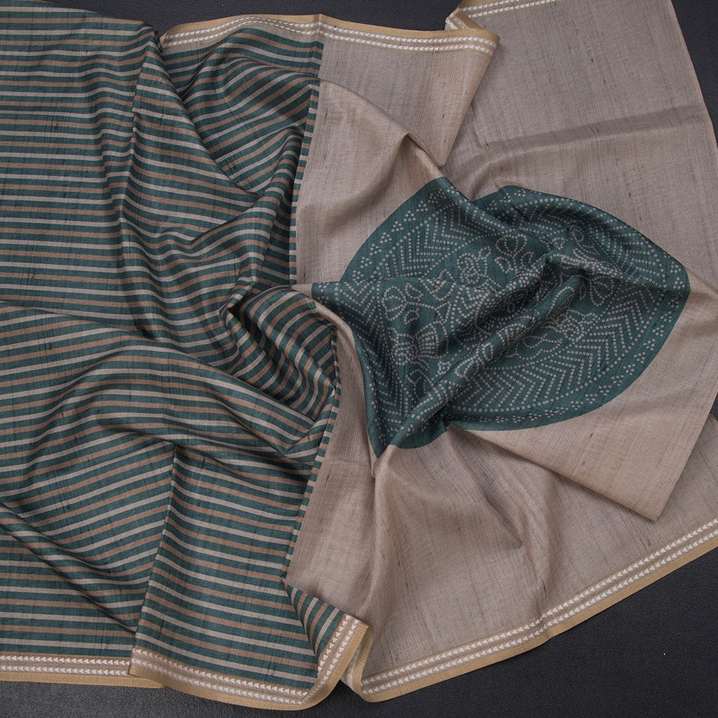 Semi Raw Silk Multi Colour Printed Striped Saree 02