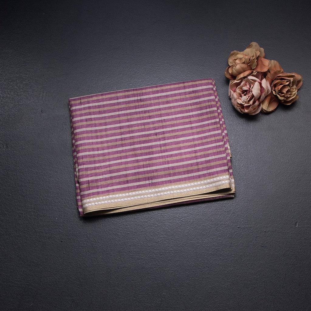 Semi Raw Silk Multi Colour Printed Striped Saree 03