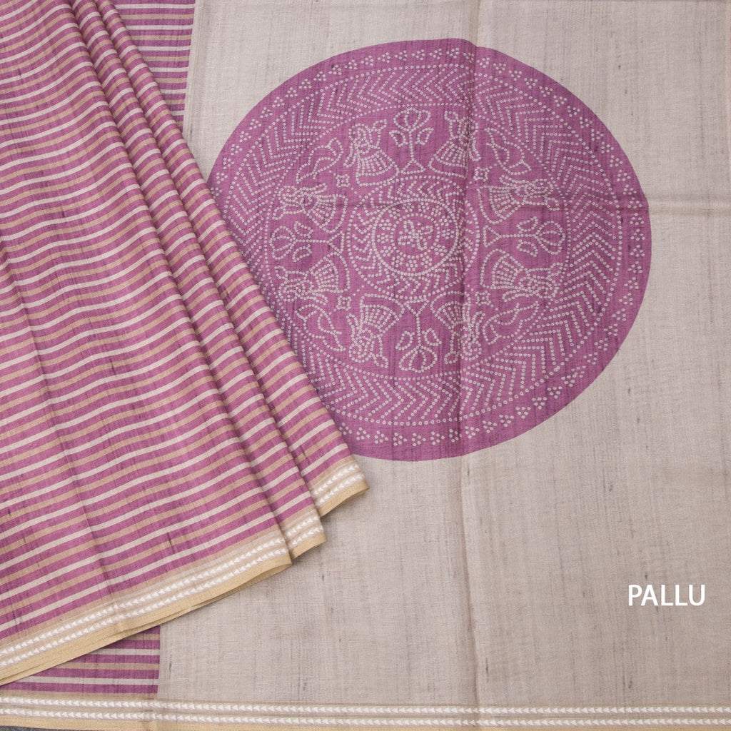 Semi Raw Silk Multi Colour Printed Striped Saree 03
