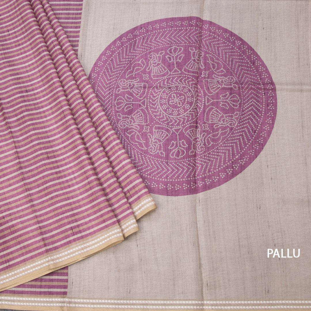 Semi Raw Silk Multi Colour Printed Striped Saree 03