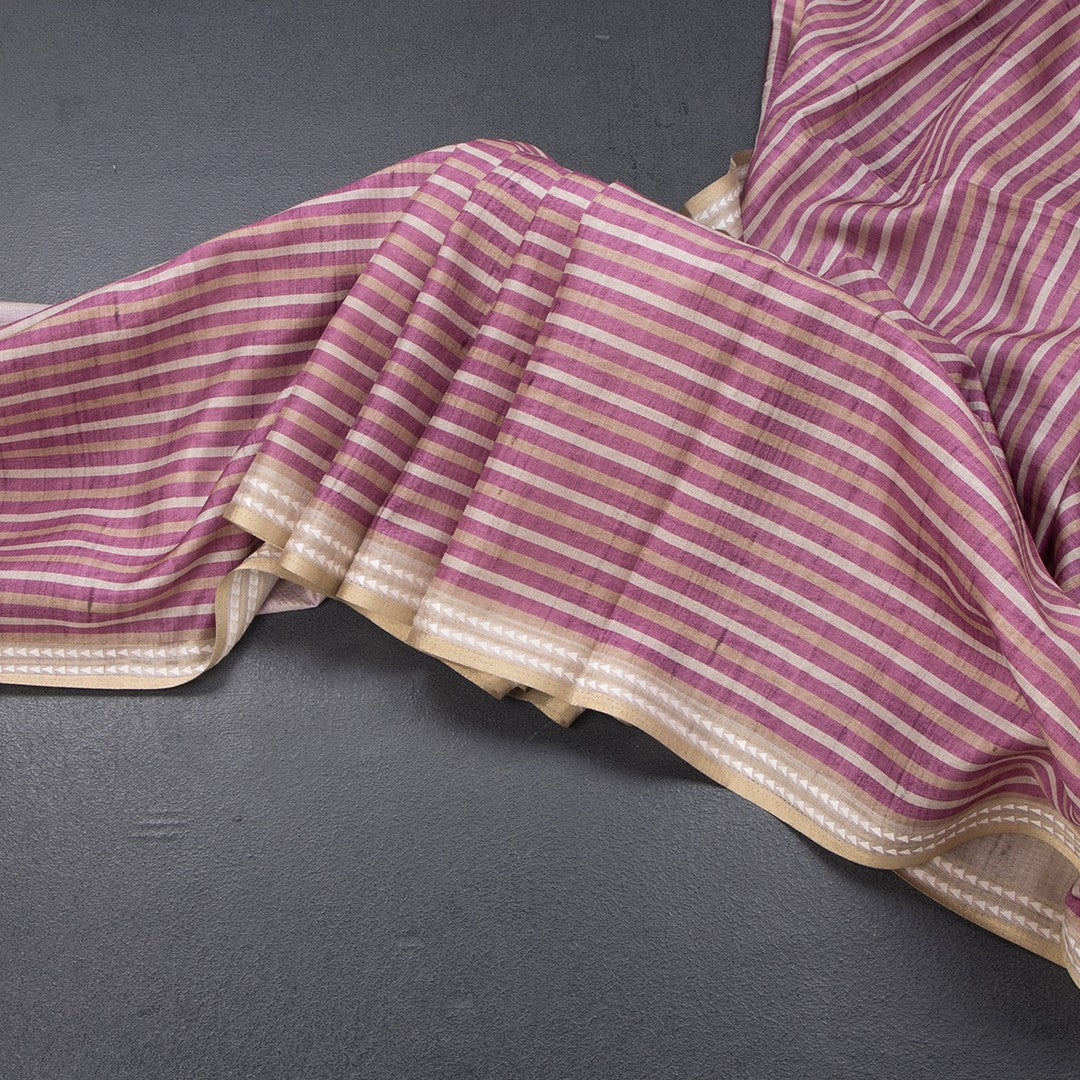 Semi Raw Silk Multi Colour Printed Striped Saree 03