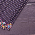 Raw Silk Dark Purple Zari Stripes Saree And Thread Border