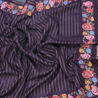 Raw Silk Dark Purple Zari Stripes Saree And Thread Border
