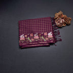 Raw Silk Dark Maroon Zari Checked Saree And Thread Border