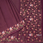 Raw Silk Dark Maroon Zari Checked Saree And Thread Border