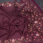 Raw Silk Dark Maroon Zari Checked Saree And Thread Border