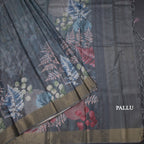 Semi Raw Silk Grey Leaf Printed Saree 06