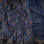 Semi Raw Silk Pigeon Blue Floral Printed Saree