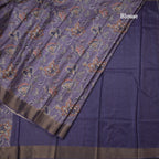 Semi Raw Silk Purple Floral Printed Saree