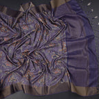 Semi Raw Silk Purple Floral Printed Saree