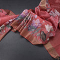 Semi Raw Silk Reddish Pink Floral Printed Saree