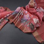 Semi Raw Silk Reddish Pink Floral Printed Saree