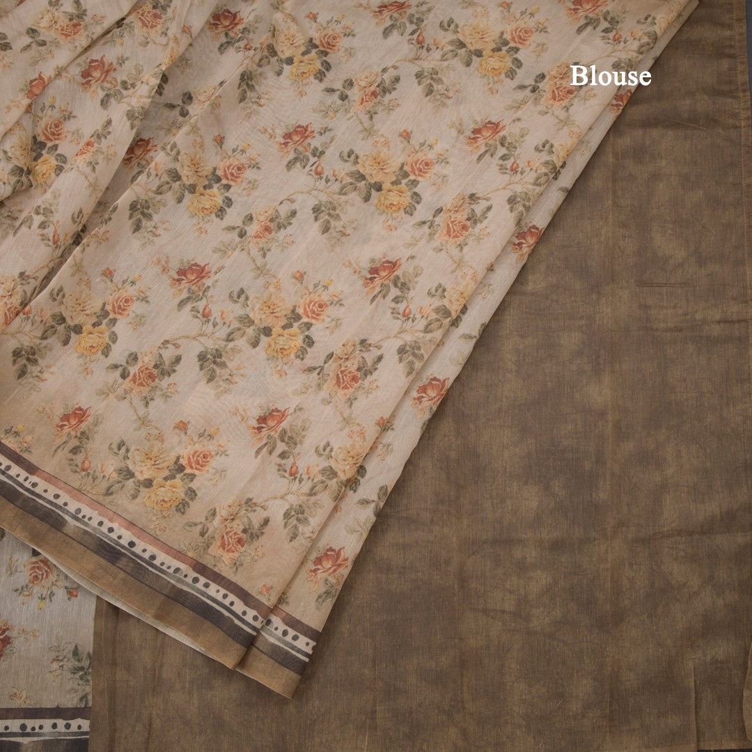 Semi Linen Mustard Floral Printed Saree