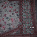 Semi Linen Grey Floral Printed Saree 06
