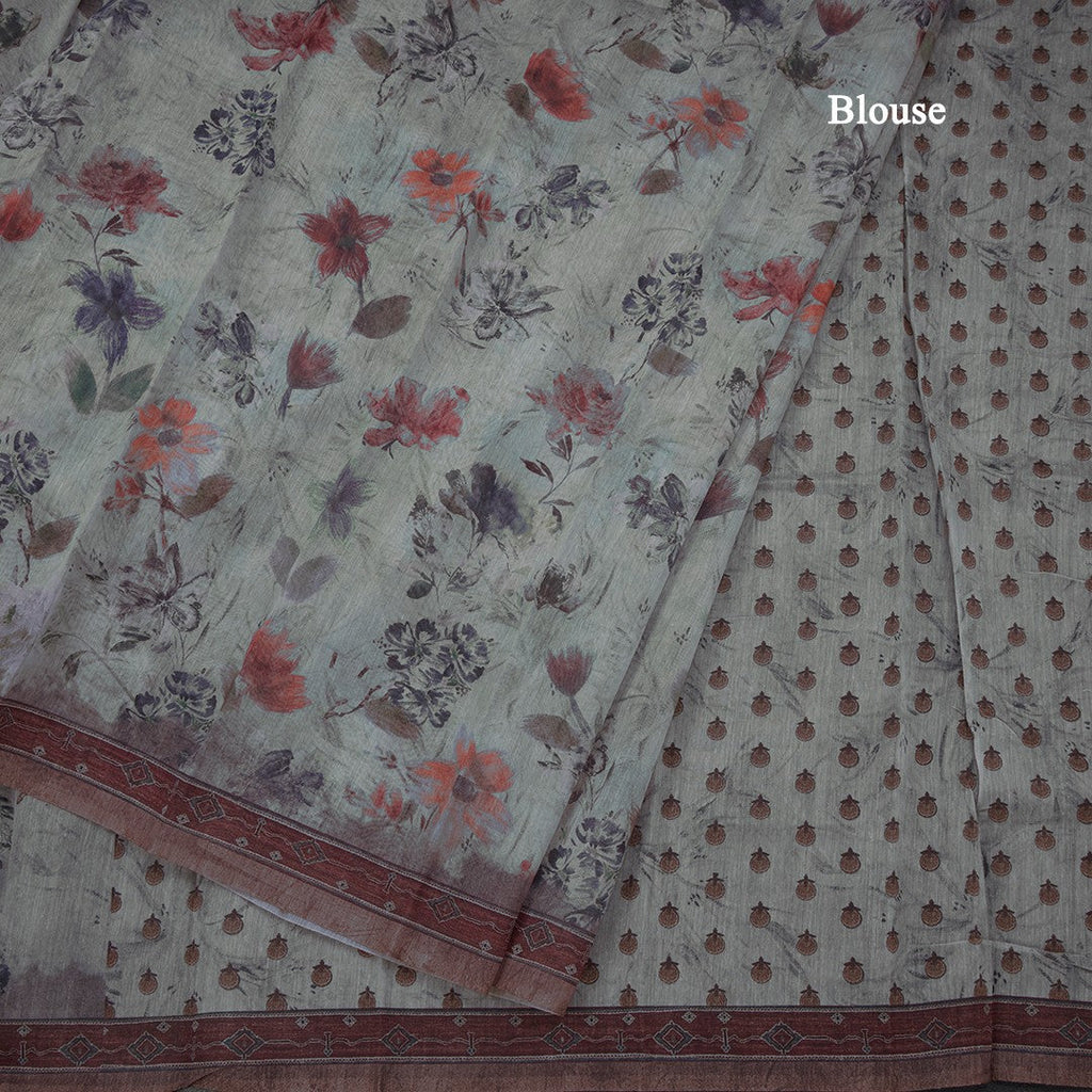 Semi Linen Grey Floral Printed Saree 06