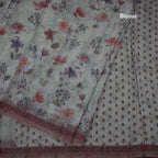 Semi Linen Grey Floral Printed Saree 06