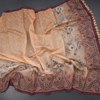 Semi Linen Light Yellow Floral Printed Saree With Paisley Design