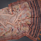 Semi Linen Light Peach Floral Printed Saree