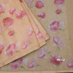 Semi Linen Creamy Yellow Floral Printed Saree