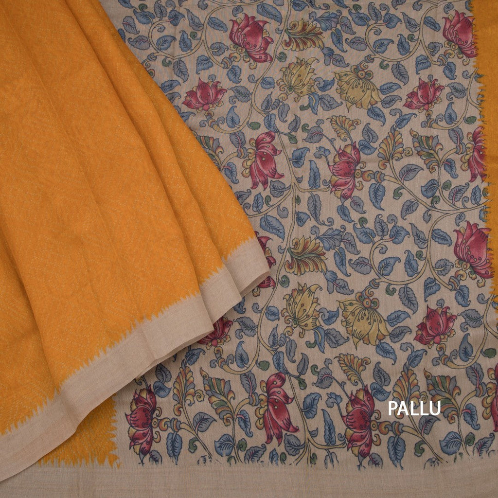 Semi Linen Mango Yellow Printed Saree 02