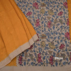 Semi Linen Mango Yellow Printed Saree 02