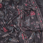 Semi Raw Silk Dark Grey Printed Saree With Floral Creeper Design
