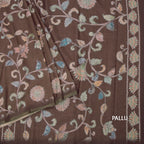 Semi Raw Silk Brown Printed Saree With Floral Creeper Design