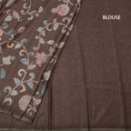 Semi Raw Silk Brown Printed Saree With Floral Creeper Design