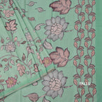 Semi Raw Silk Mint Green Printed Saree With Floral Creeper Design