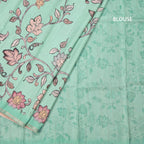 Semi Raw Silk Mint Green Printed Saree With Floral Creeper Design