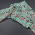 Semi Raw Silk Mint Green Printed Saree With Floral Creeper Design