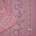 Semi Raw Silk Pink Printed Saree With Floral Creeper Design