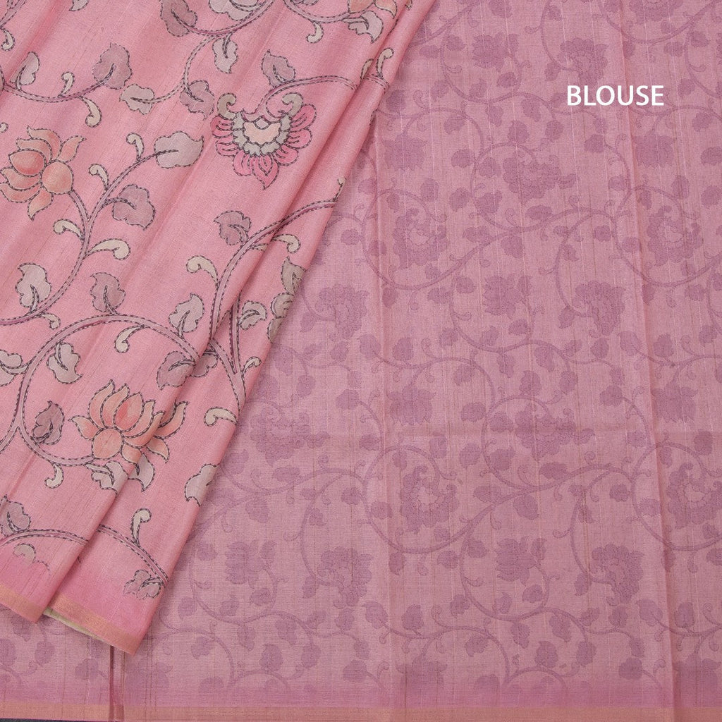 Semi Raw Silk Pink Printed Saree With Floral Creeper Design