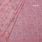 Semi Raw Silk Pink Printed Saree With Floral Creeper Design