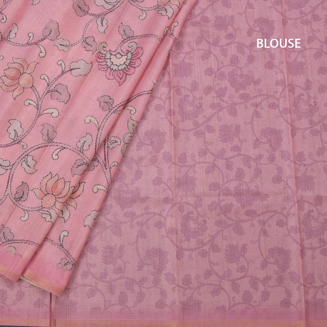 Semi Raw Silk Pink Printed Saree With Floral Creeper Design