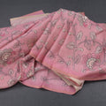 Semi Raw Silk Pink Printed Saree With Floral Creeper Design