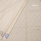 Raw Silk Cream Saree With Zari Stripes And Thread Border 02