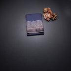 Semi Raw Silk Navy Blue Plain Saree With Printed Paisley Design