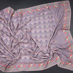 Raw Silk Lavender Printed Saree With Thread Border