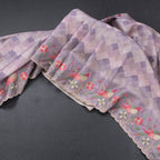 Raw Silk Lavender Printed Saree With Thread Border