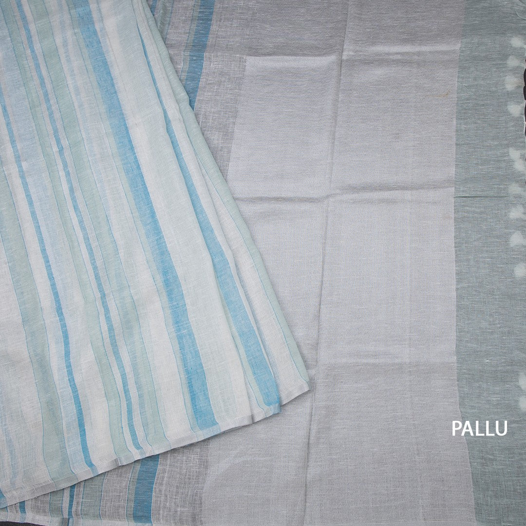 Linen Multi Colour Borderless Saree With Stripes Design