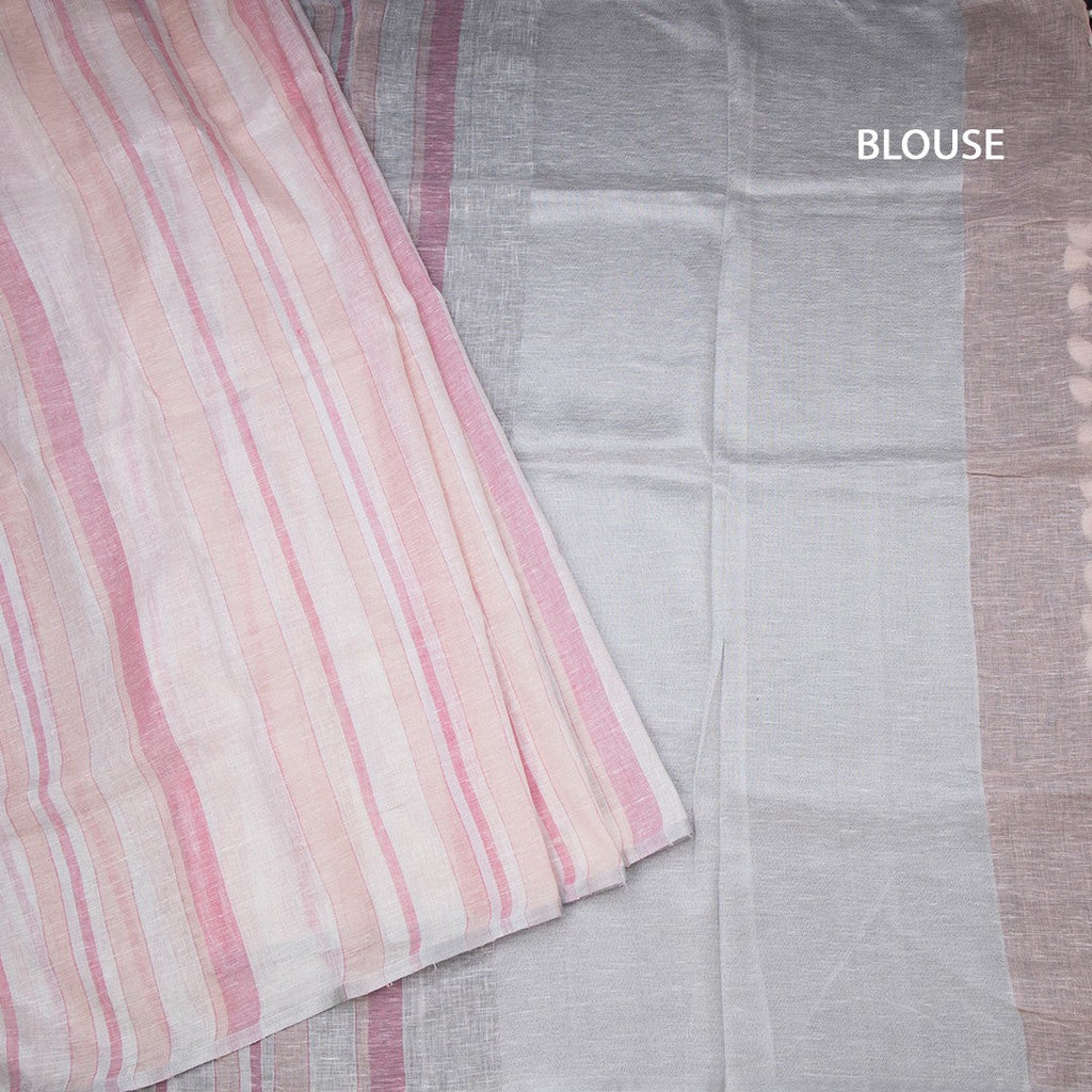 Linen Multi Colour Borderless Saree With Stripes Design 02