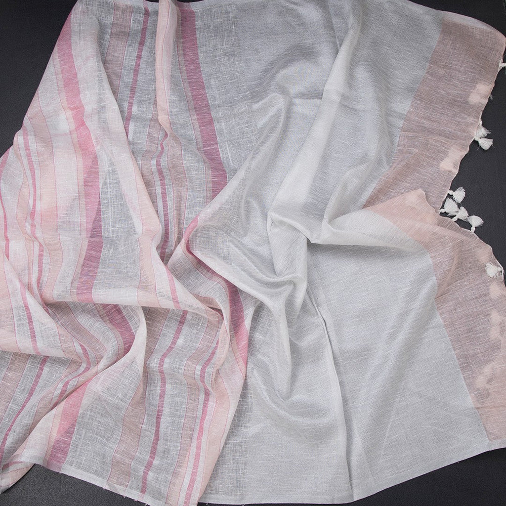 Linen Multi Colour Borderless Saree With Stripes Design 02